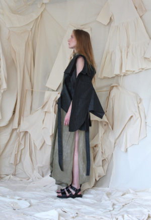 sculptural waxed cotton dress made in england