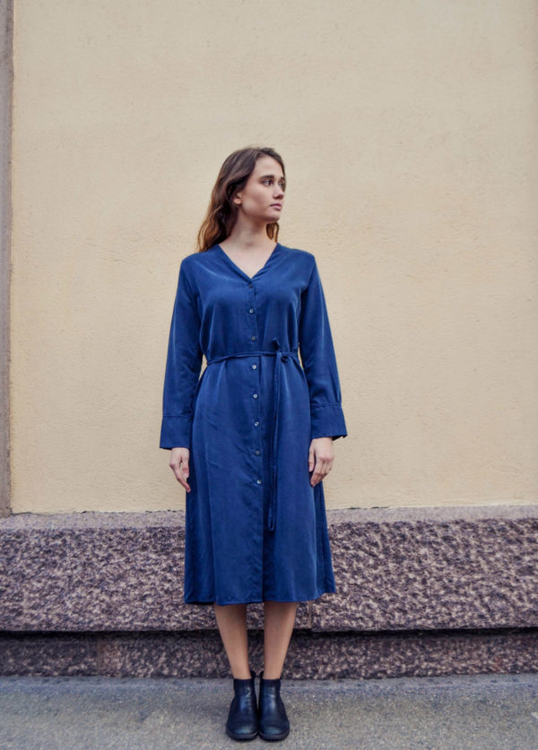 Tuula tencel navy shirtdress, made in finland ethical sustainable clothing