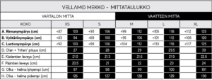 vellamo dress size chart