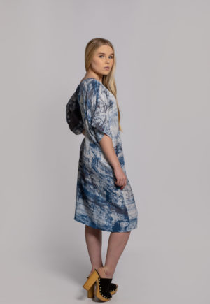 blue city silk dress hand dyed in singapore