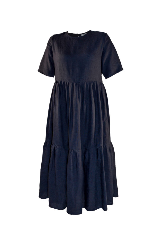 laura gathered dress in navy